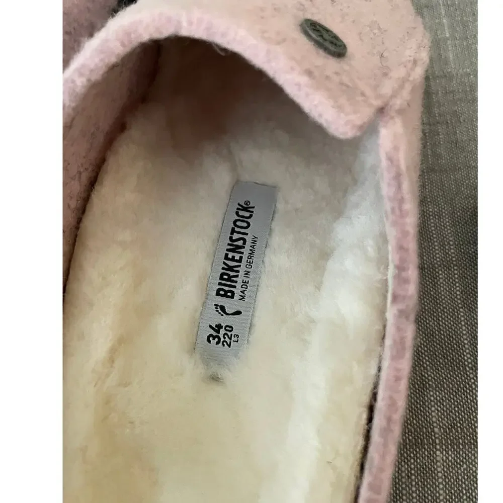 Newt Birkenstock Zermatt Rivet Kids Girls 34/ US 3 Soft Pink Shearling Slippers